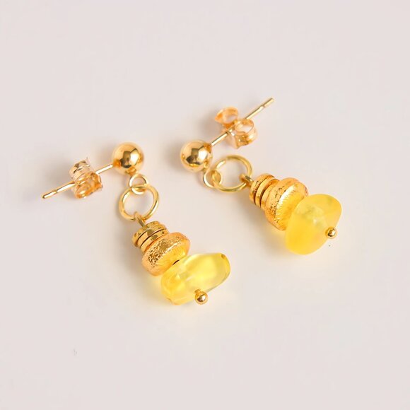 Baltic Lemon Amber Earrings with 18k Gold - Picture 1 of 7